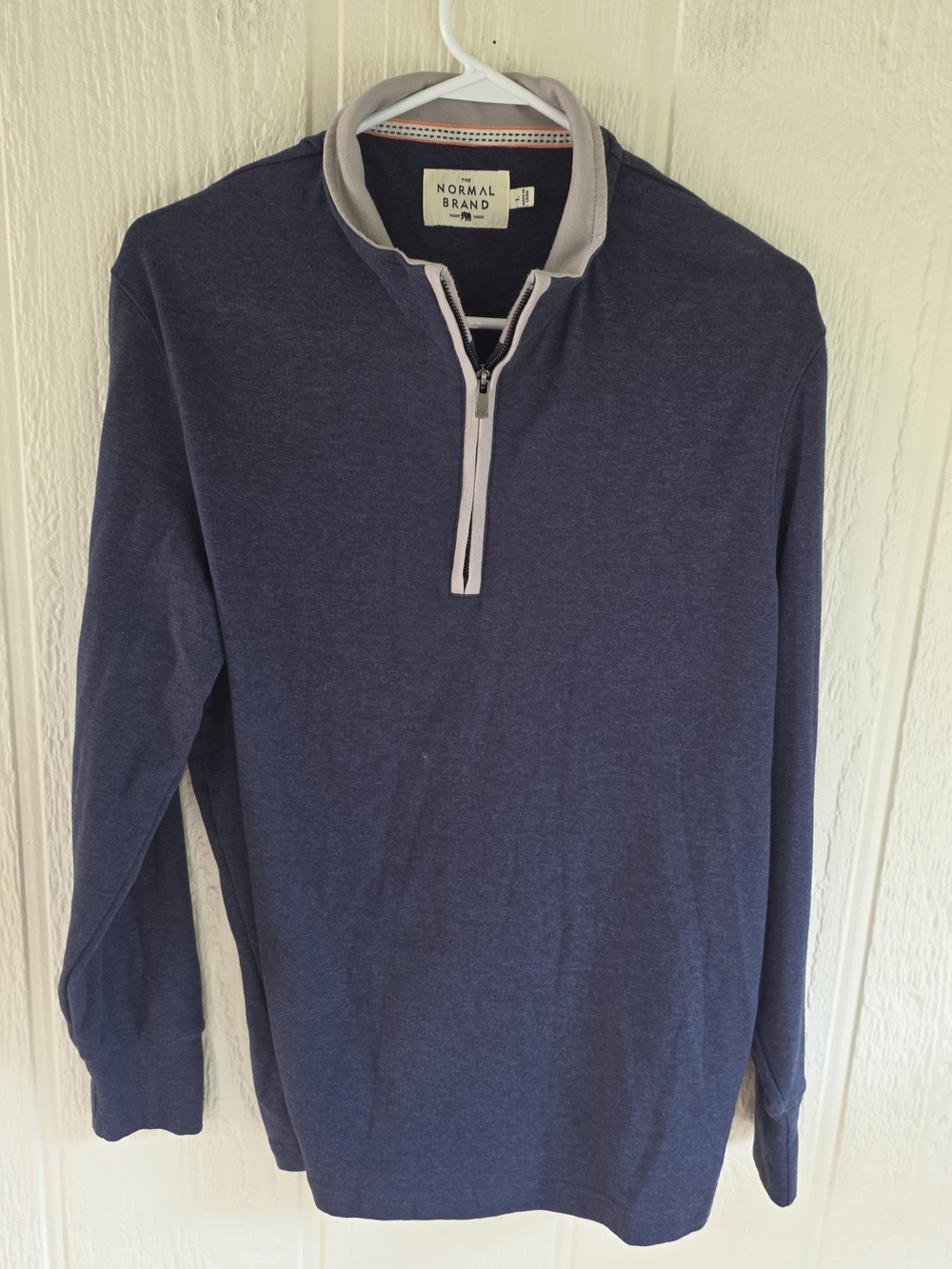 Men's The Normal Brand Navy Half-Zip Sweater with Light Gray Trim, Size Large
